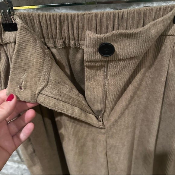 Baggy Trouser Corduroy Pants Elastic Waist Cropped Polyester Brown Women’s US L - Picture 4 of 6